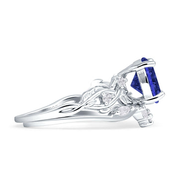 Two Piece Pear Teardrop Bridal Ring Blue Sapphire CZ 925 Sterling Silver Wholesale